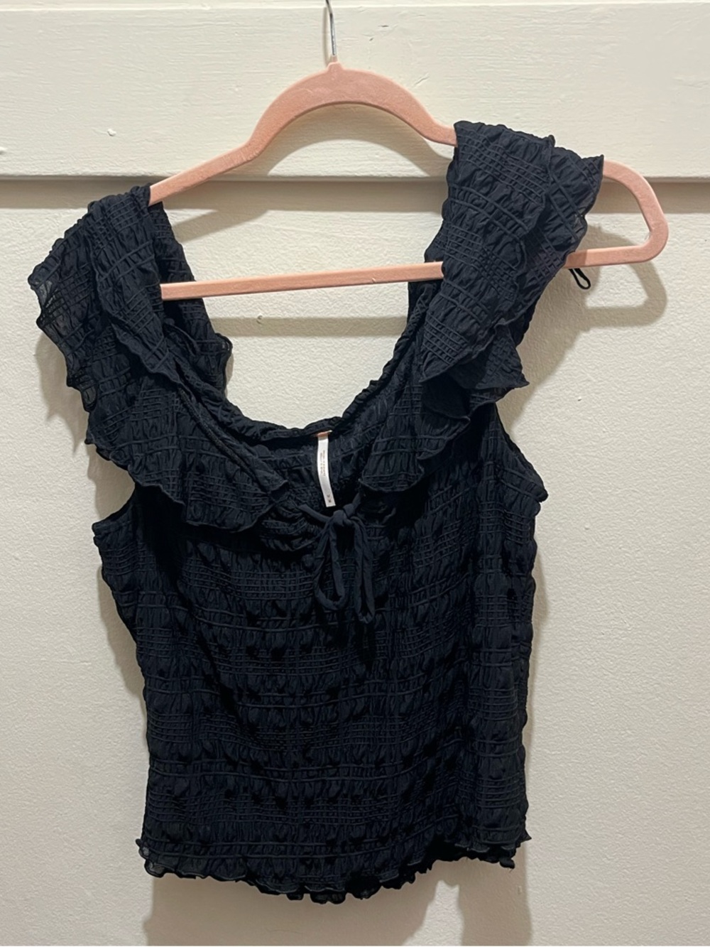 Free People Black Ruffled Top